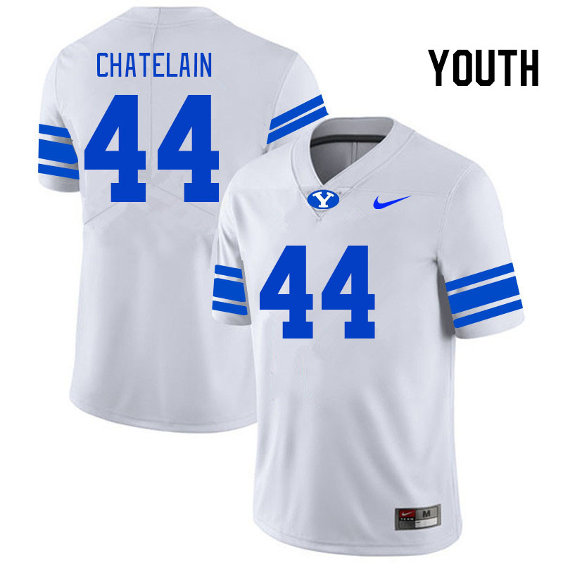 Youth #44 Jonah Chatelain BYU Cougars College Football Jerseys Stitched-White - Click Image to Close